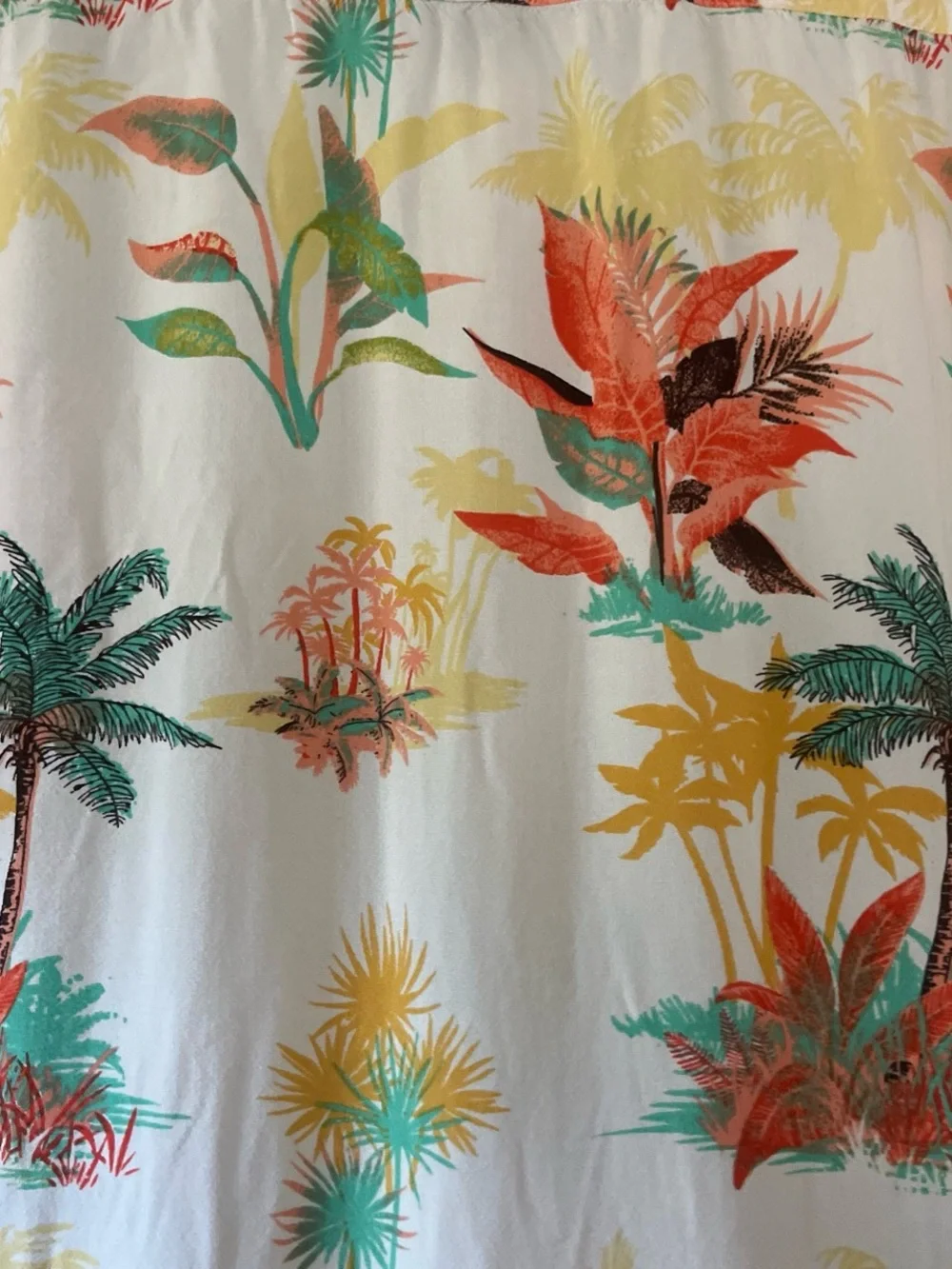 Men's Tropical Short-Sleeve Button-Down Shirt - Cream with Teal & Coral - Picture 4 of 6